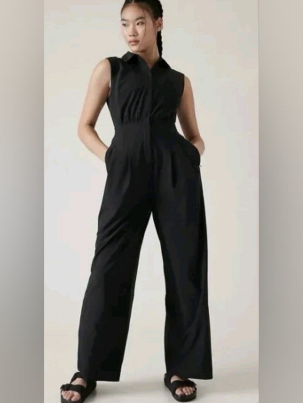 Athleta Black Sleeveless Collared Jumpsuit